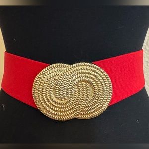 Belt, vintage, 80s feel, wide elastic belt with circular gold closure